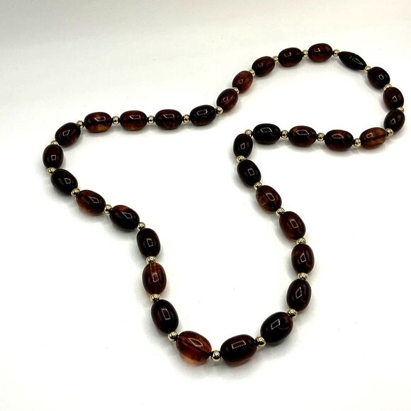 Brown Tone Resin Bead Necklace - Picture 5 of 7